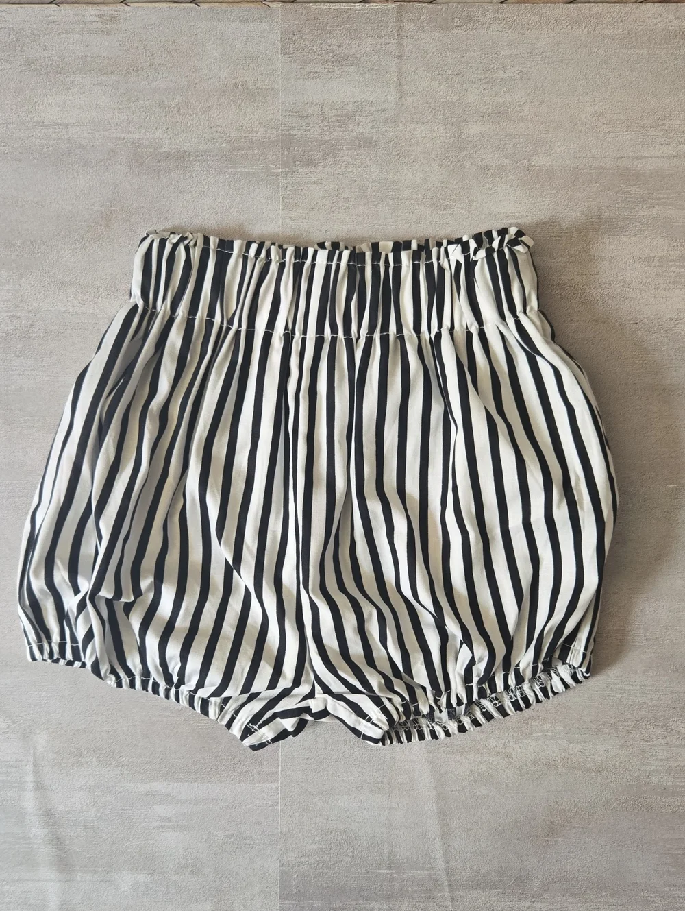 Baby Black & White Stripe Bloomer Shorts Summer High Waisted Diaper Cover 12-18M
